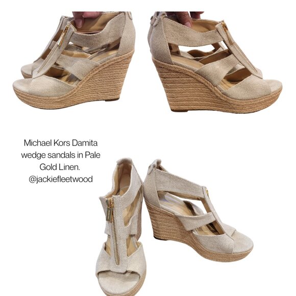 Michael Kors Damita wedge sandals in Pale Gold Linen - Picture 1 of 13